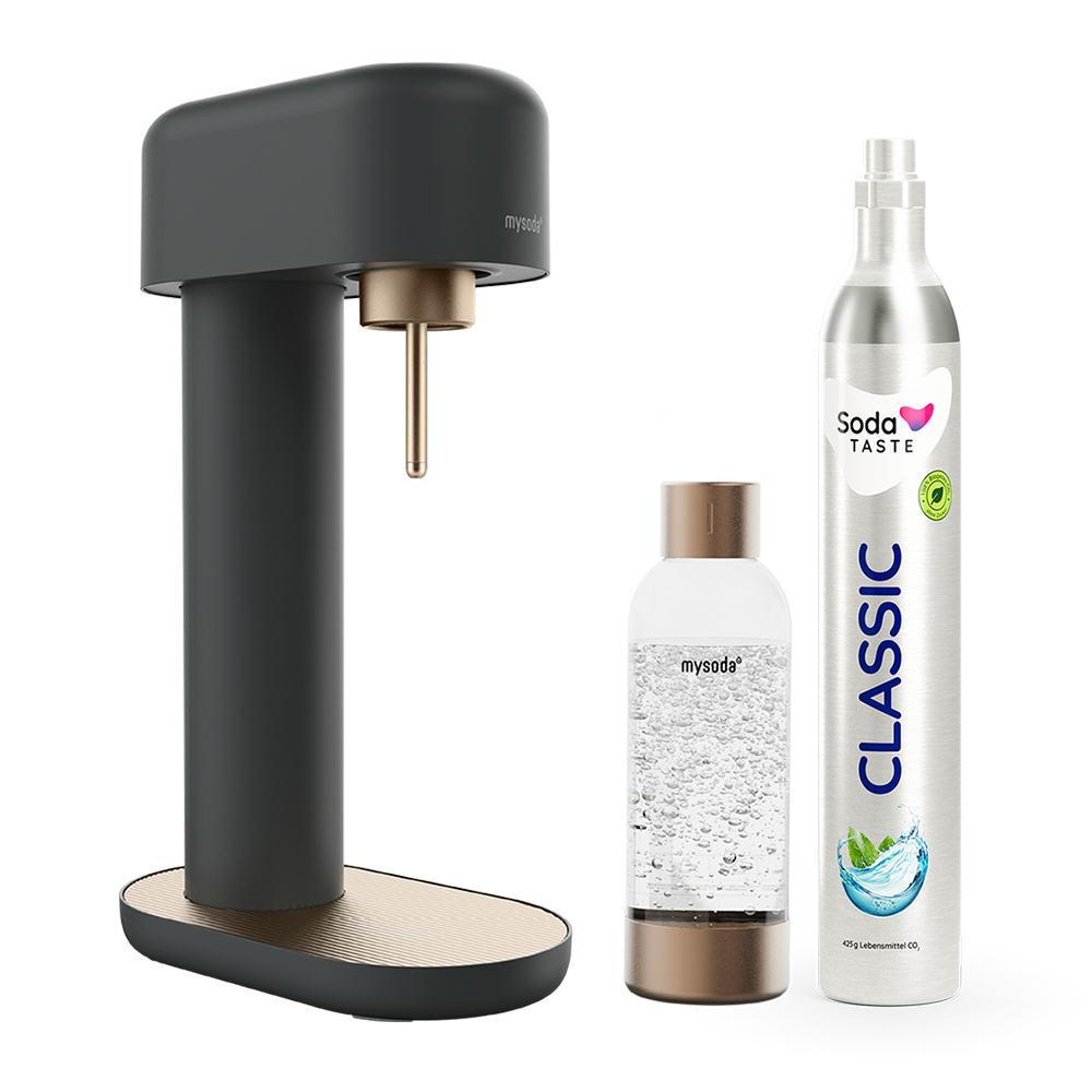 mySoda Wassersprudler Mysoda Ruby 2.0 Wassersprudler Basispaket, Mattes Alu-Design, inkl. CO2 & Flasche, stromloser Betrieb